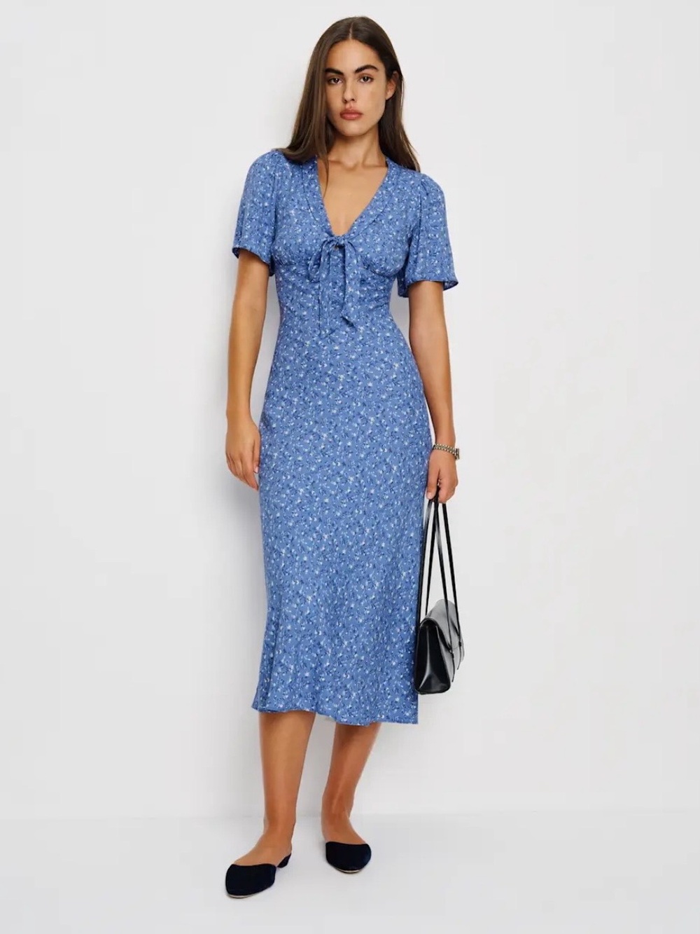 NWOT Reformation Blue Floral Tie-Front Midi Dress